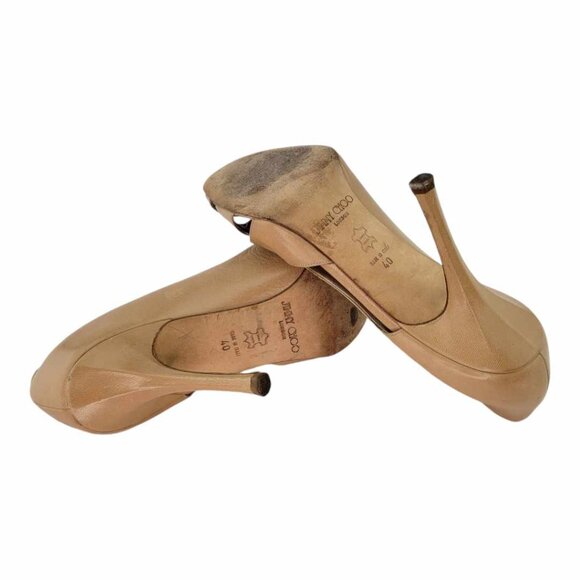 AUTHENTIC JIMMY CHOO Peep Toe Woven Cutout Pumps SZ IT 40 (US 10) - Tan - Picture 8 of 9